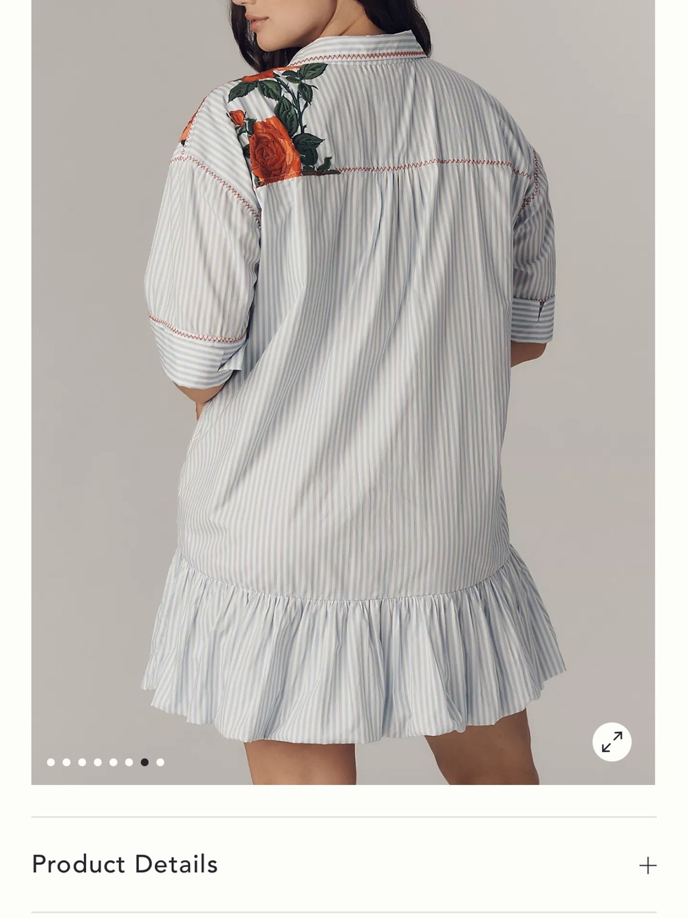 Maeve White & Green Striped Mini Dress with Red Rose Appliqué - Picture 8 of 9